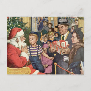 サンタ・クラウス・ラップの男の子、ヴィンテージ・クリスマス・ウィッシュ シーズンポストカード