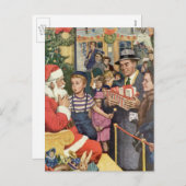 サンタ・クラウス・ラップの男の子、ヴィンテージ・クリスマス・ウィッシュ シーズンポストカード (正面/裏面)
