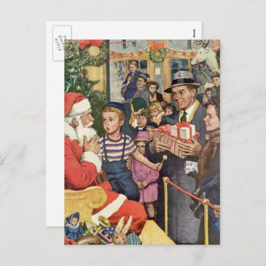 サンタ・クラウス・ラップの男の子、ヴィンテージ・クリスマス・ウィッシュ シーズンポストカード (正面/裏面)