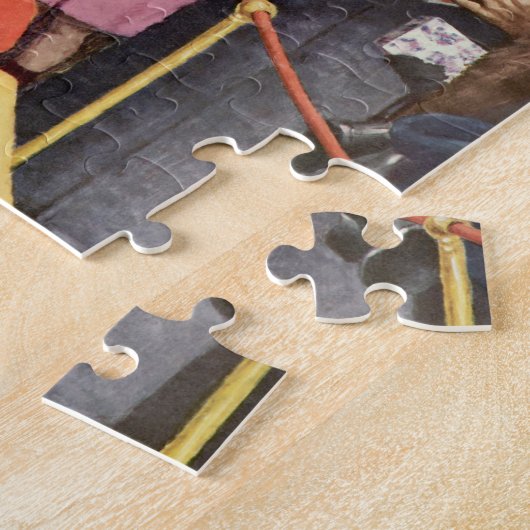 サンタ・クラウス・ラップの男の子、ヴィンテージ・クリスマス・ウィッシュ ジグソーパズル (側面)