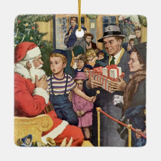 サンタ・クラウス・ラップの男の子、ヴィンテージ・クリスマス・ウィッシュ セラミックオーナメント (裏面)