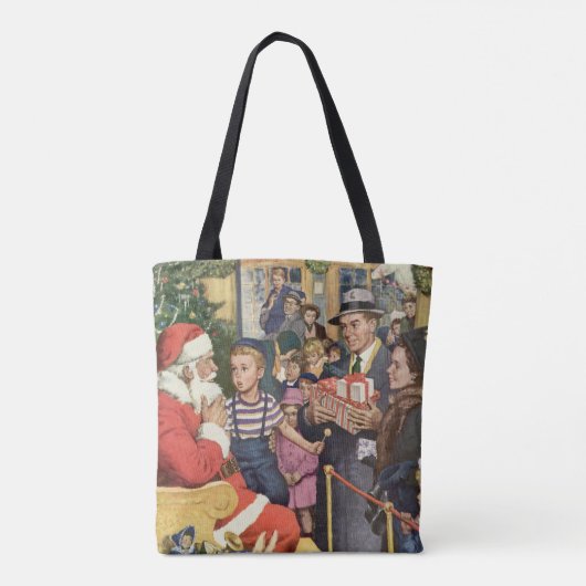 サンタ・クラウス・ラップの男の子、ヴィンテージ・クリスマス・ウィッシュ トートバッグ (裏面)
