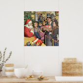 サンタ・クラウス・ラップの男の子、ヴィンテージ・クリスマス・ウィッシュ ポスター (キッチン)