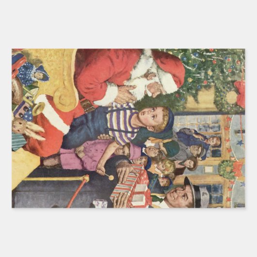 サンタ・クラウス・ラップの男の子、ヴィンテージ・クリスマス・ウィッシュ ラッピングペーパーシート (正面2)