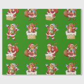 サンタ・クリスマスの繰り返しパターンデザインとしてのタイガース ラッピングペーパー (フラット)