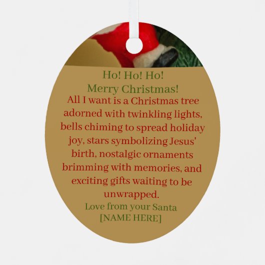 サンタ・クリスマスの願いパーソナライズされた飾り メタルオーナメント (裏面)