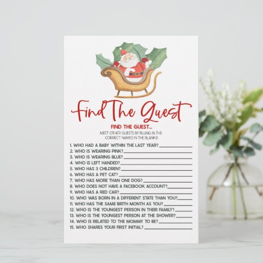 サンタ・クリスマスはゲストの赤ちゃんシャワーゲームを見つける 便箋 (スタンド正面)