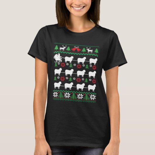 サンタ・クリスマスを引く羊 Tシャツ (正面)