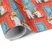 サンタ・クリスマスを見ているレトロなヴィンテージの子供たち ラッピングペーパー (ロールコーナー)