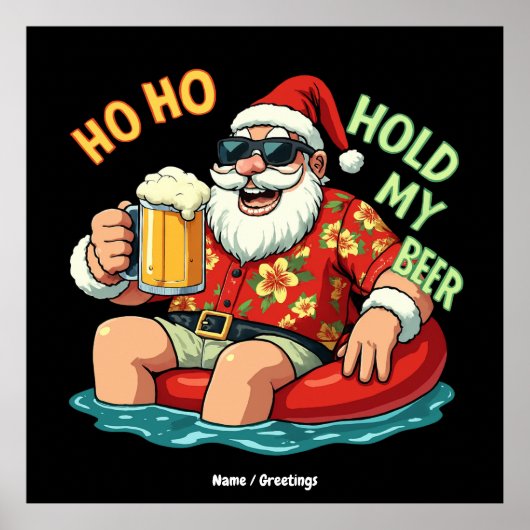 サンタ・クリスマスを飲んでビールおもしろいを飲むホー ポスター (正面)