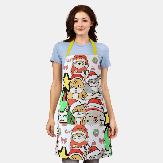 サンタ・クリスマスを飾る可愛い猫 エプロン (着用した状態)