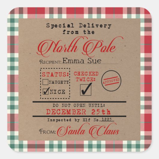 サンタ・クリスマスギフトタグからの特別な配達 スクエアシール (正面)