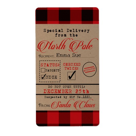 サンタ・クリスマスギフトタグからの特別な配達 ラベル (正面)