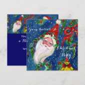 サンタ、クリスマスクラウンズ、ホリベリーホリデーパーティー 招待状 (正面/裏面)