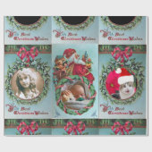 サンタ、クリスマスクラウン、レッドリボン写真テンプレート ラッピングペーパー (フラット)