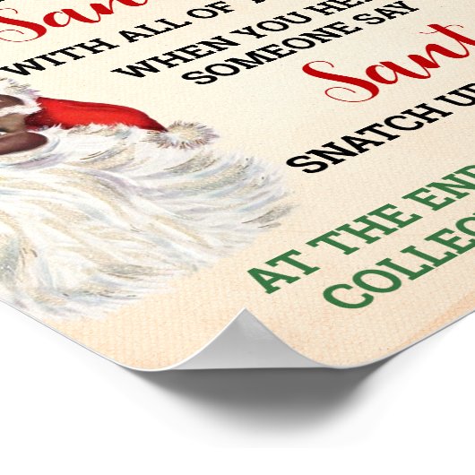 サンタ・クリスマスクロースピンゲームのサインを言わない ポスター (角)