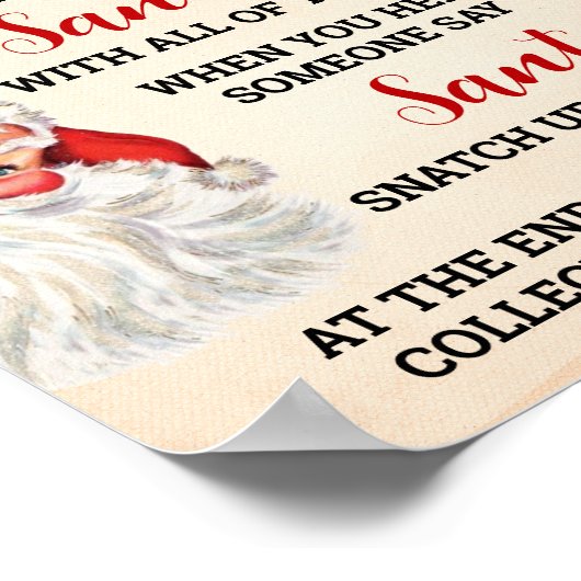 サンタ・クリスマスクロースピンゲームのサインを言わない ポスター (角)