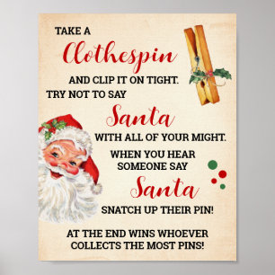 サンタ・クリスマスクロースピンゲームのサインを言わない ポスター