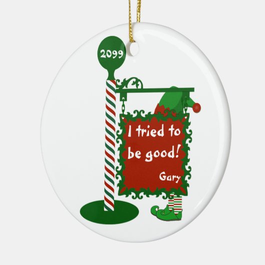 サンタ・クリスマスサイン小妖精や小人 セラミックオーナメント (左)