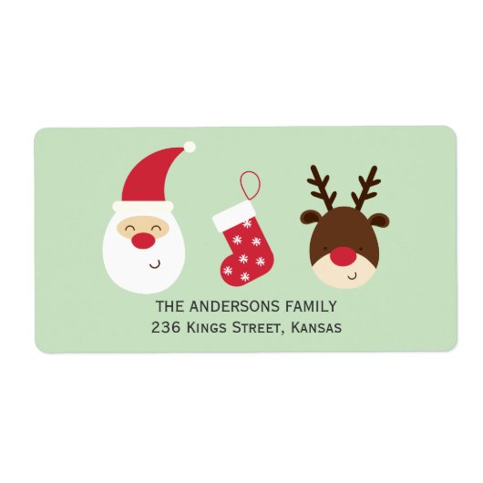 サンタ、クリスマスストッキングとトナカイ ラベル (正面)