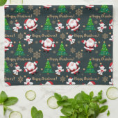 サンタ・クリスマスツリーでクリスマスを楽しむ キッチンタオル (折り畳み)