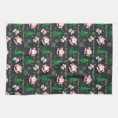 サンタ・クリスマスツリーでクリスマスを楽しむ キッチンタオル (横)