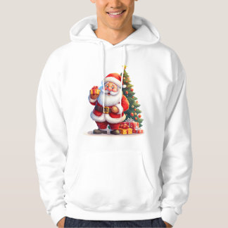 サンタ、クリスマスツリーとプレゼント パーカ