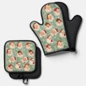 サンタ・クリスマスデカッペヴィンテージダマスク 鍋つかみ&鍋敷きセット (正面/裏面)