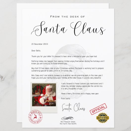 サンタ・クリスマスパーソナライズされたおもしろいからの手紙 (正面/裏面)