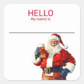 サンタ クリスマスパーティー ビール 名札 バッジ イブ スクエアシール (正面)
