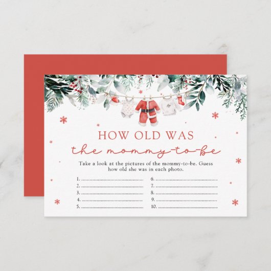 サンタ・クリスマスママの赤ちゃんシャワーのゲーム エンクロージャーカード (正面/裏面)