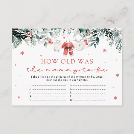 サンタ・クリスマスママの赤ちゃんシャワーのゲーム エンクロージャーカード (正面)