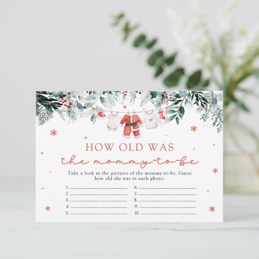 サンタ・クリスマスママの赤ちゃんシャワーのゲーム エンクロージャーカード (スタンド正面)