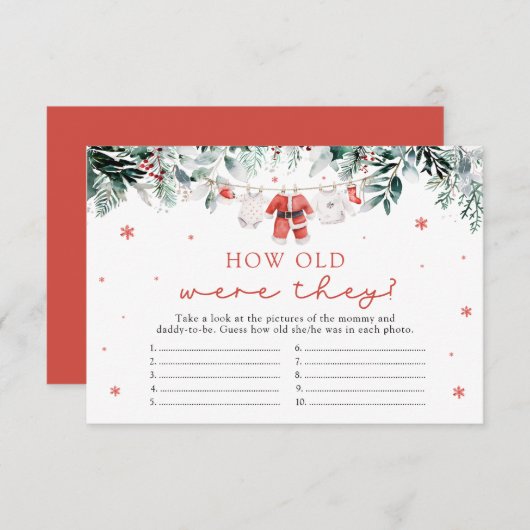 サンタ・クリスマス彼らは赤ちゃんシャワーのゲームをいくつだった エンクロージャーカード (正面/裏面)