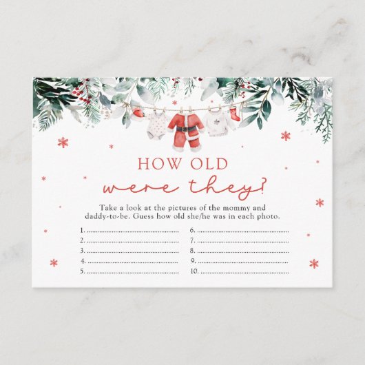 サンタ・クリスマス彼らは赤ちゃんシャワーのゲームをいくつだった エンクロージャーカード (正面)