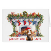 サンタ・クリスマス暖炉で待っているビーグル犬 (正面横)