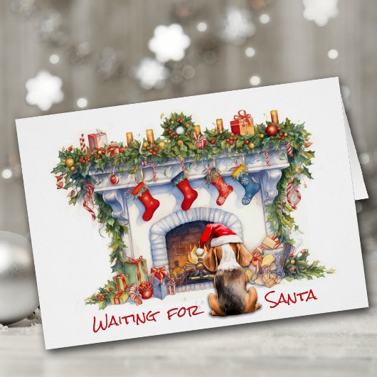 サンタ・クリスマス暖炉で待っているビーグル犬