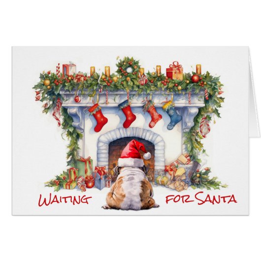 サンタ・クリスマス暖炉を待っているブルドッグ (正面横)