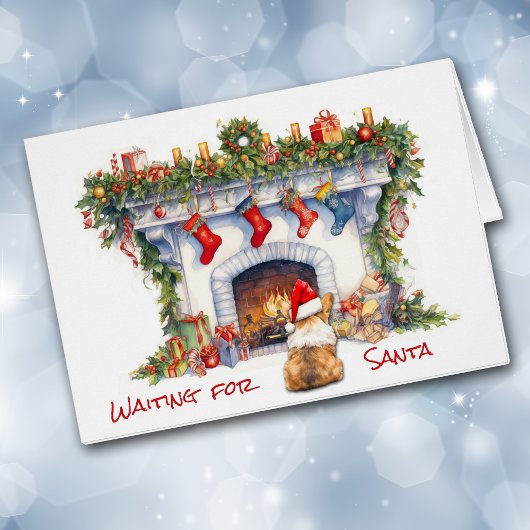 サンタ・クリスマス暖炉を待つコギの犬