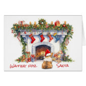 サンタ・クリスマス暖炉を待つコギの犬 (正面横)