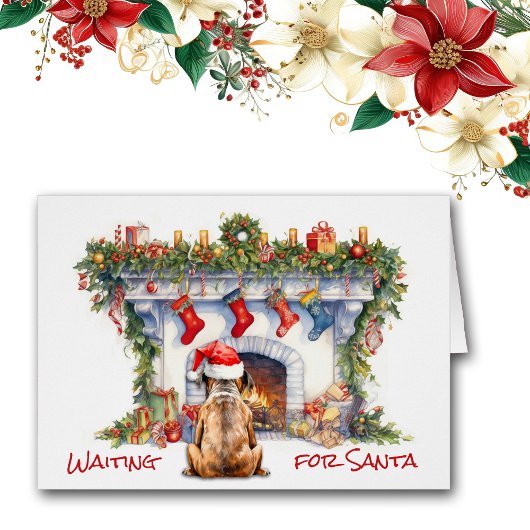 サンタ・クリスマス暖炉を待つボクサー犬