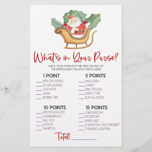 サンタ・クリスマス財布の赤ちゃんシャワーゲームの内容 便箋 (正面)
