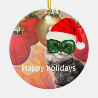 サンタ・クリスマス・キャット セラミックオーナメント