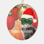 サンタ・クリスマス・キャット セラミックオーナメント (左)