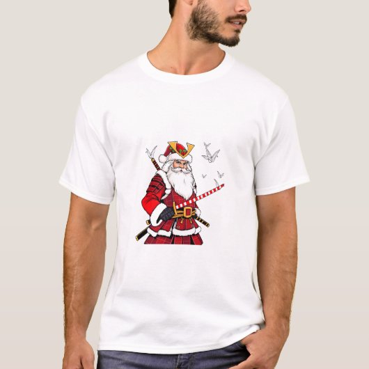 サンタ クリスマス サンタクロース 日本の芸術 サムライ Tシャツ (正面)