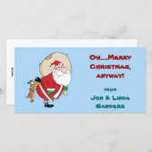 サンタ·クリスマス·フおもしろいォトカードに犬がかみつく シーズンカード (正面/裏面)