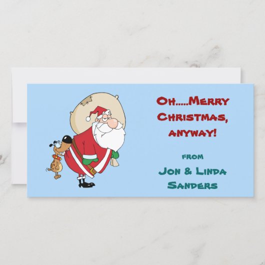 サンタ·クリスマス·フおもしろいォトカードに犬がかみつく シーズンカード (正面)