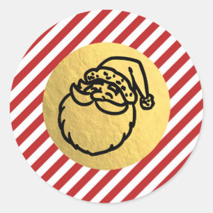 サンタ クリスマス 休日 赤 ストライプ ゴールド箔 ラウンドシール