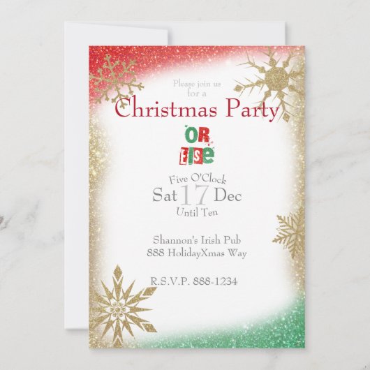 サンタ クリスマス 身代金 赤 緑 金 グリッター 招待状 (裏面)