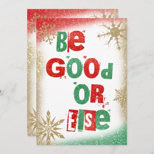 サンタ クリスマス 身代金 赤 緑 金 グリッター 招待状 (正面/裏面)